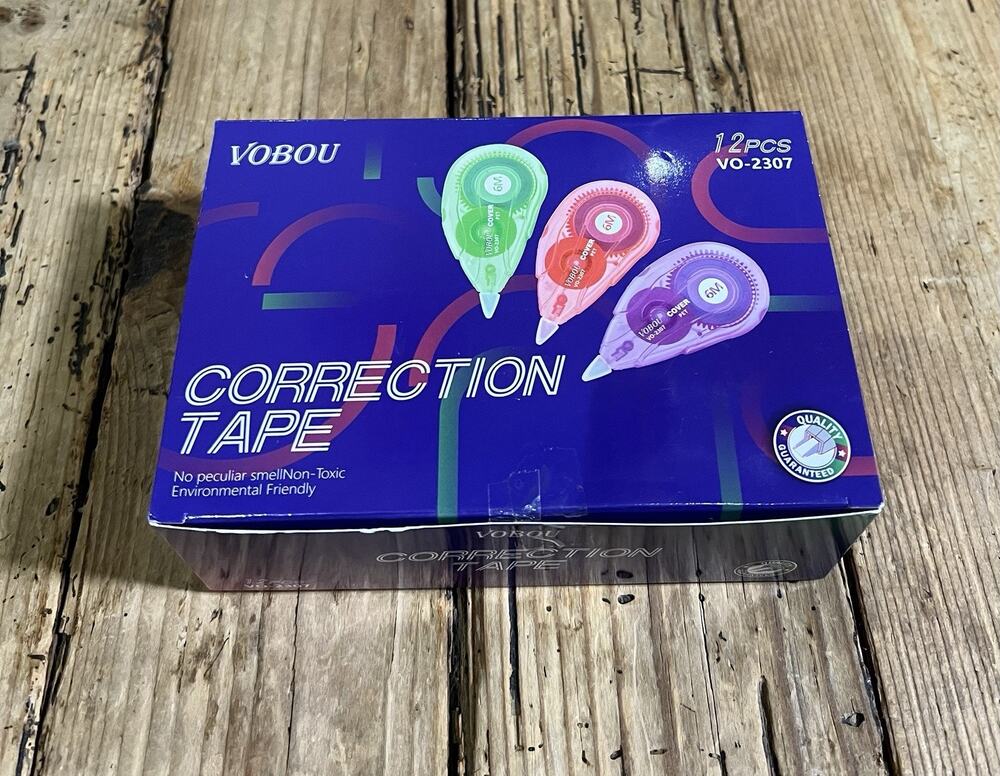 Vobou Correction Tape White Out 12-Pack Blue Green Pink - NEW